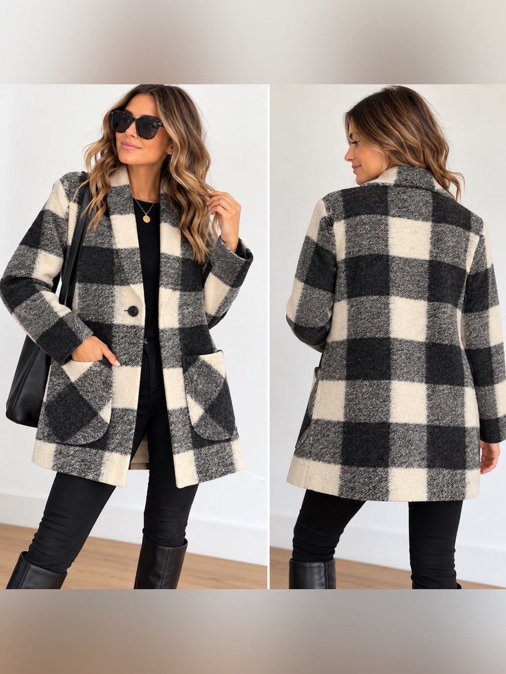 Wilfred Free Aritzia Plaid Oversized Coat Jacket XXS Black Cream Gray